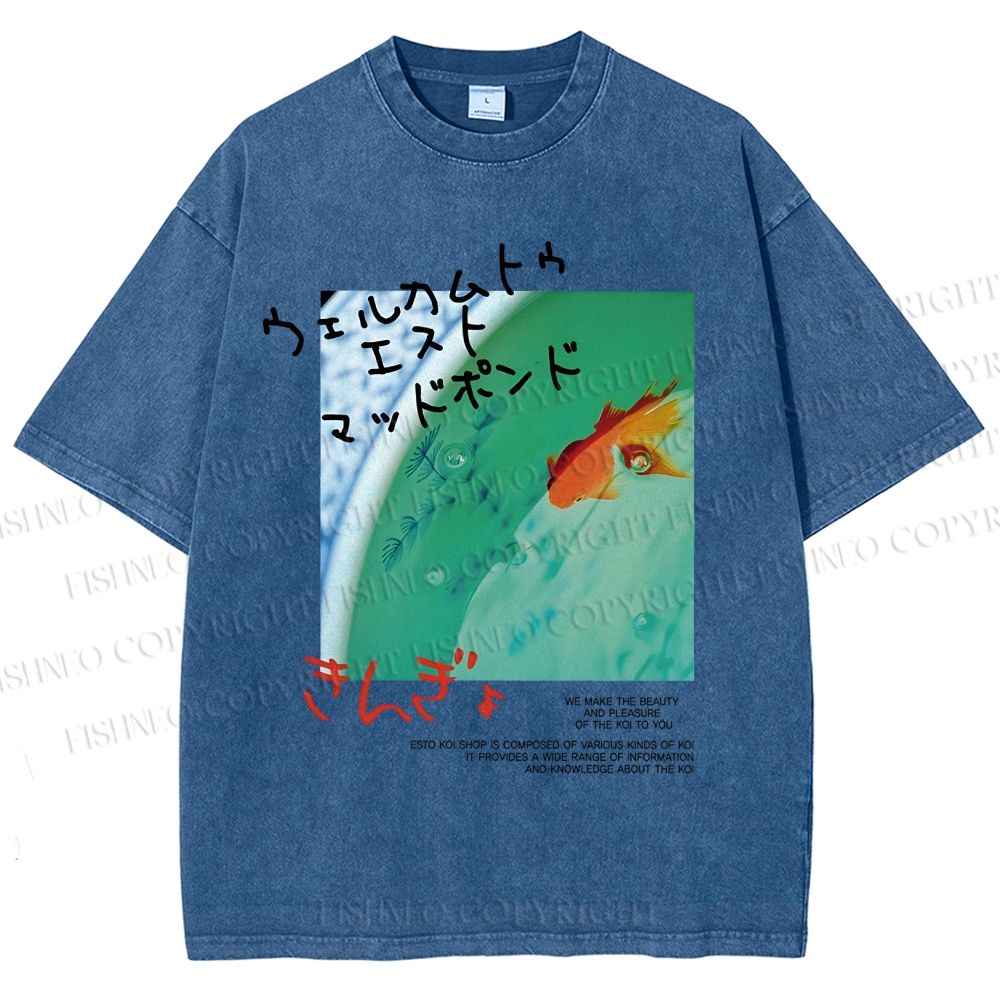 Unisex Lotus Pond Goldfish Printed Washed Tee