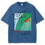 Unisex Lotus Pond Goldfish Printed Washed Tee