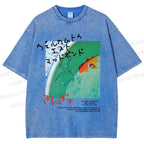 Unisex Lotus Pond Goldfish Printed Washed Tee