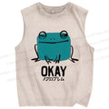 Unisex Okay Frog Printed Washed Tank Top