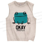 Unisex Okay Frog Printed Washed Tank Top