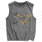 Unisex Artistic Colorful Cat Printed Washed Tank Top