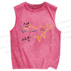 Unisex Artistic Colorful Cat Printed Washed Tank Top