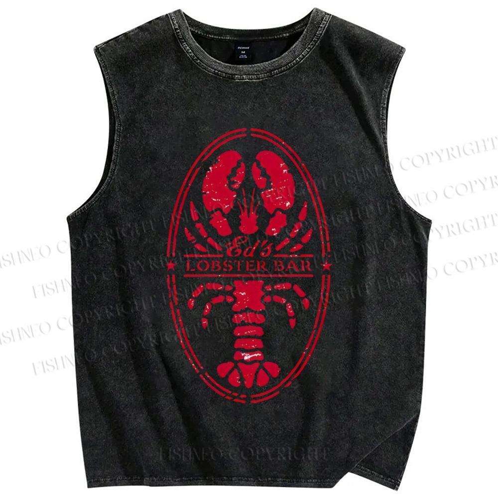 Unisex Lobster Printed Washed Tank Top