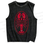 Unisex Lobster Printed Washed Tank Top