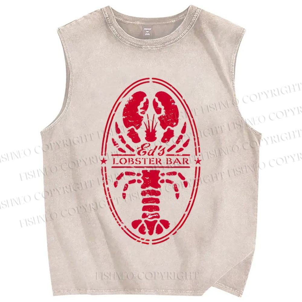 Unisex Lobster Printed Washed Tank Top