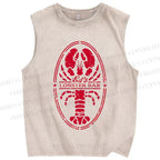 Unisex Lobster Printed Washed Tank Top