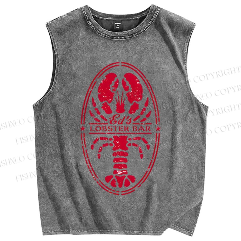 Unisex Lobster Printed Washed Tank Top