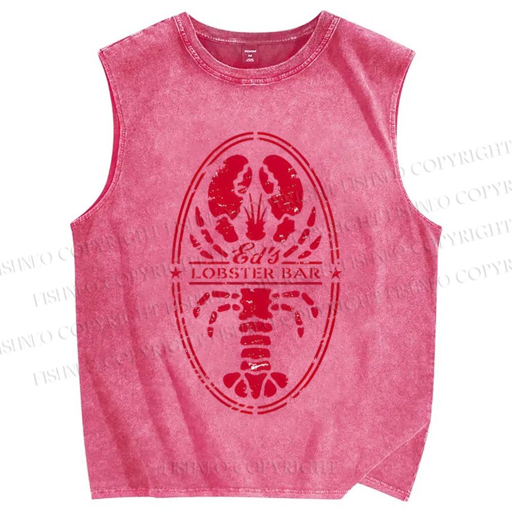 Unisex Lobster Printed Washed Tank Top