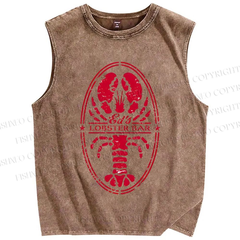 Unisex Lobster Printed Washed Tank Top