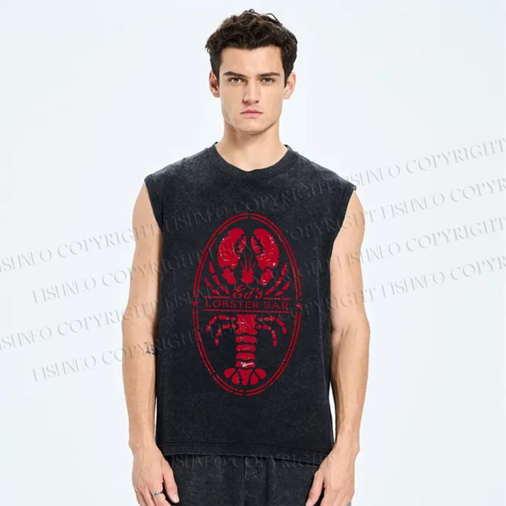 Unisex Lobster Printed Washed Tank Top