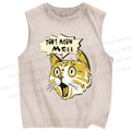 Unisex Don't Meow Me Printed Washed Tank Top