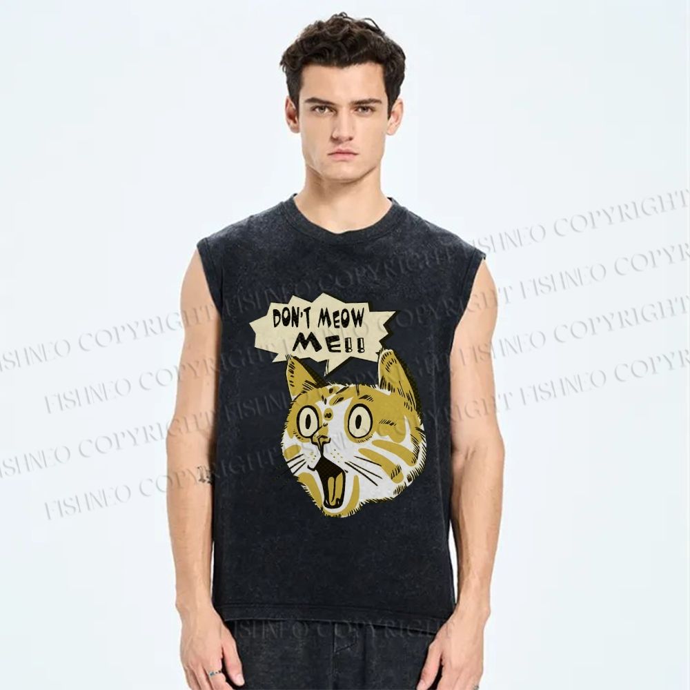 Unisex Don't Meow Me Printed Washed Tank Top