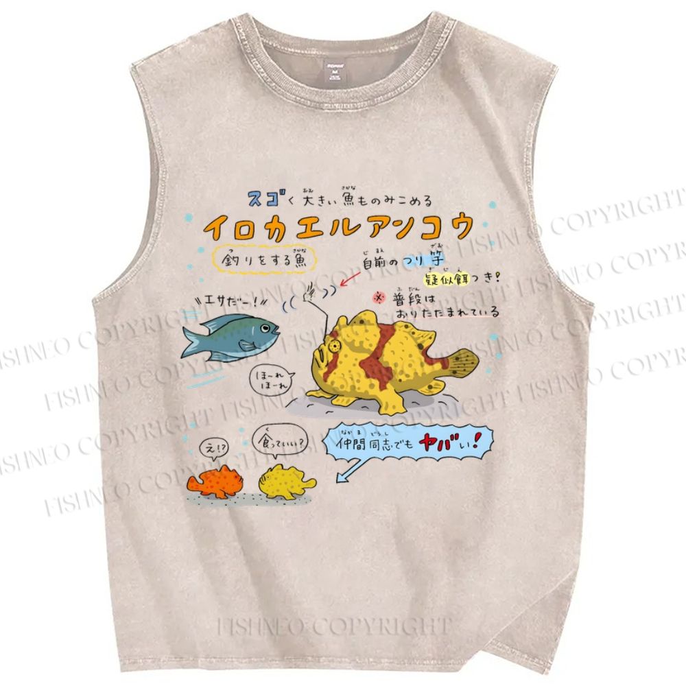 Unisex Cartoon Fish Printed Washed Tank Top