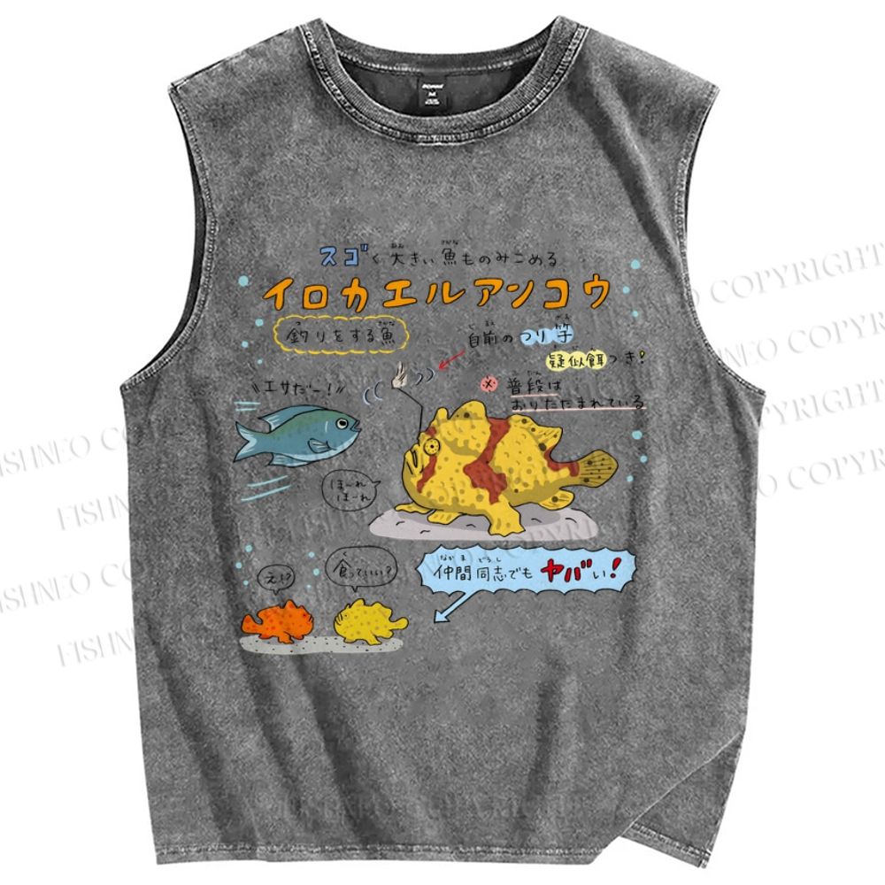 Unisex Cartoon Fish Printed Washed Tank Top