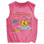 Unisex Cartoon Fish Printed Washed Tank Top