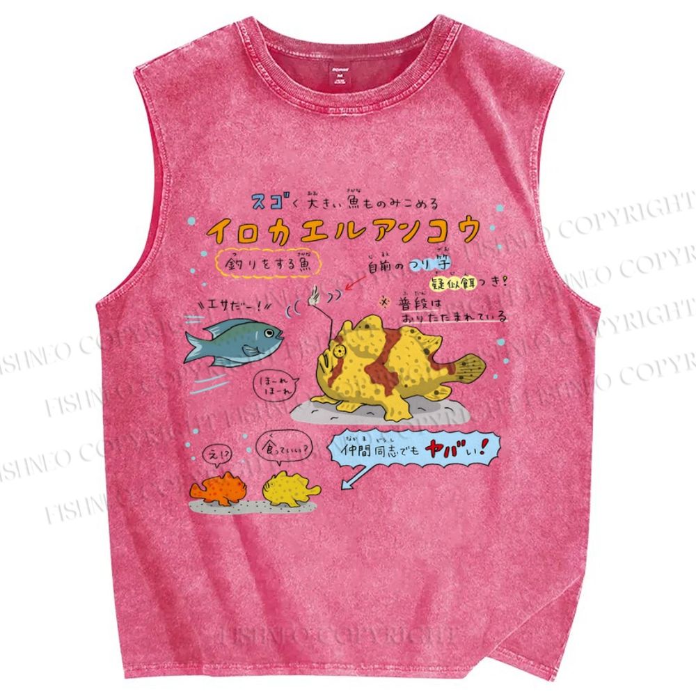 Unisex Cartoon Fish Printed Washed Tank Top
