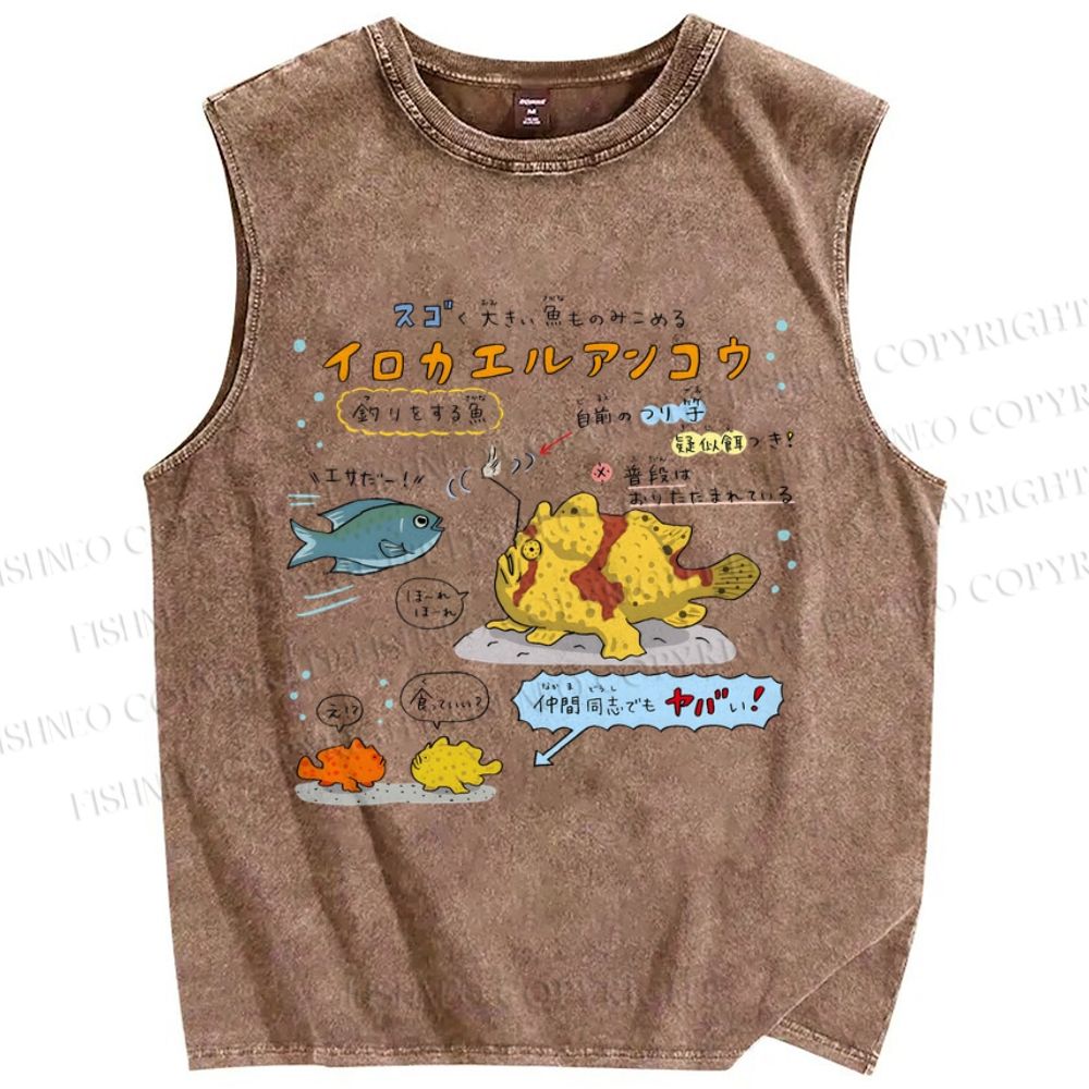Unisex Cartoon Fish Printed Washed Tank Top