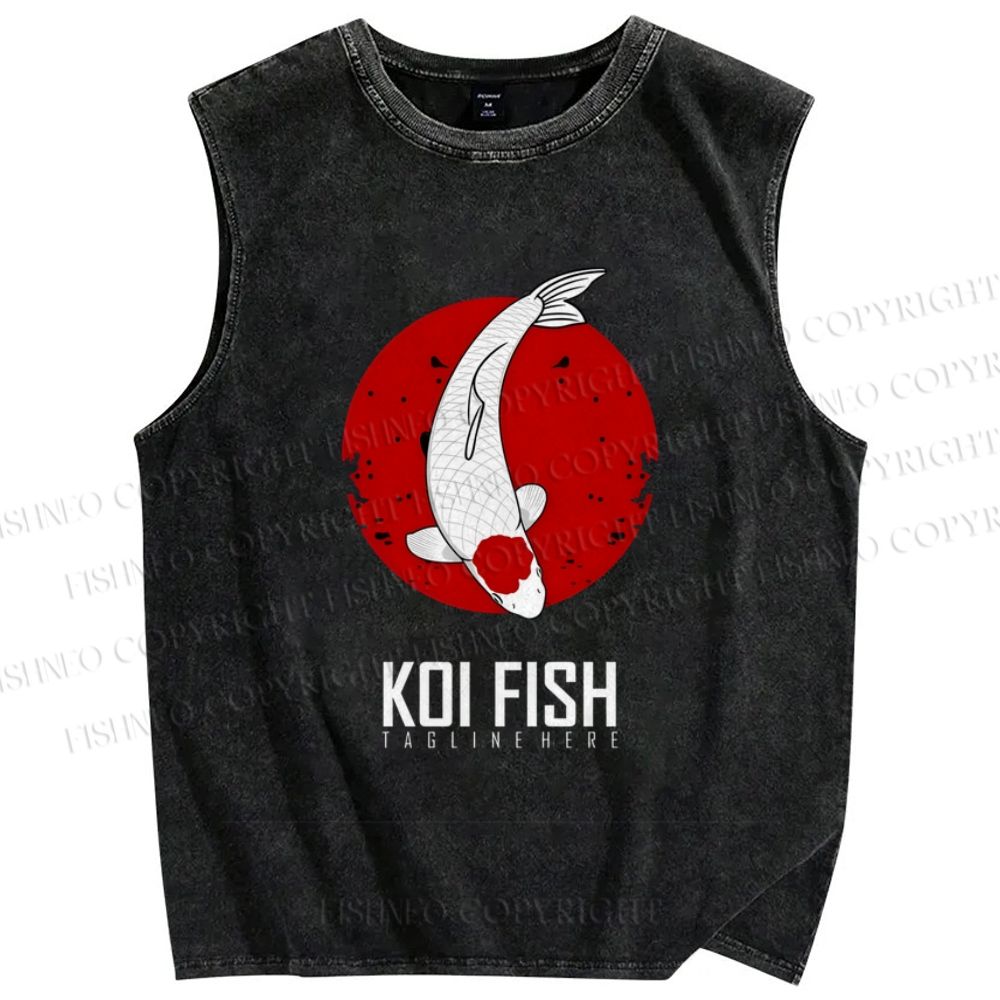 Unisex Koi Fish Printed Washed Tank Top