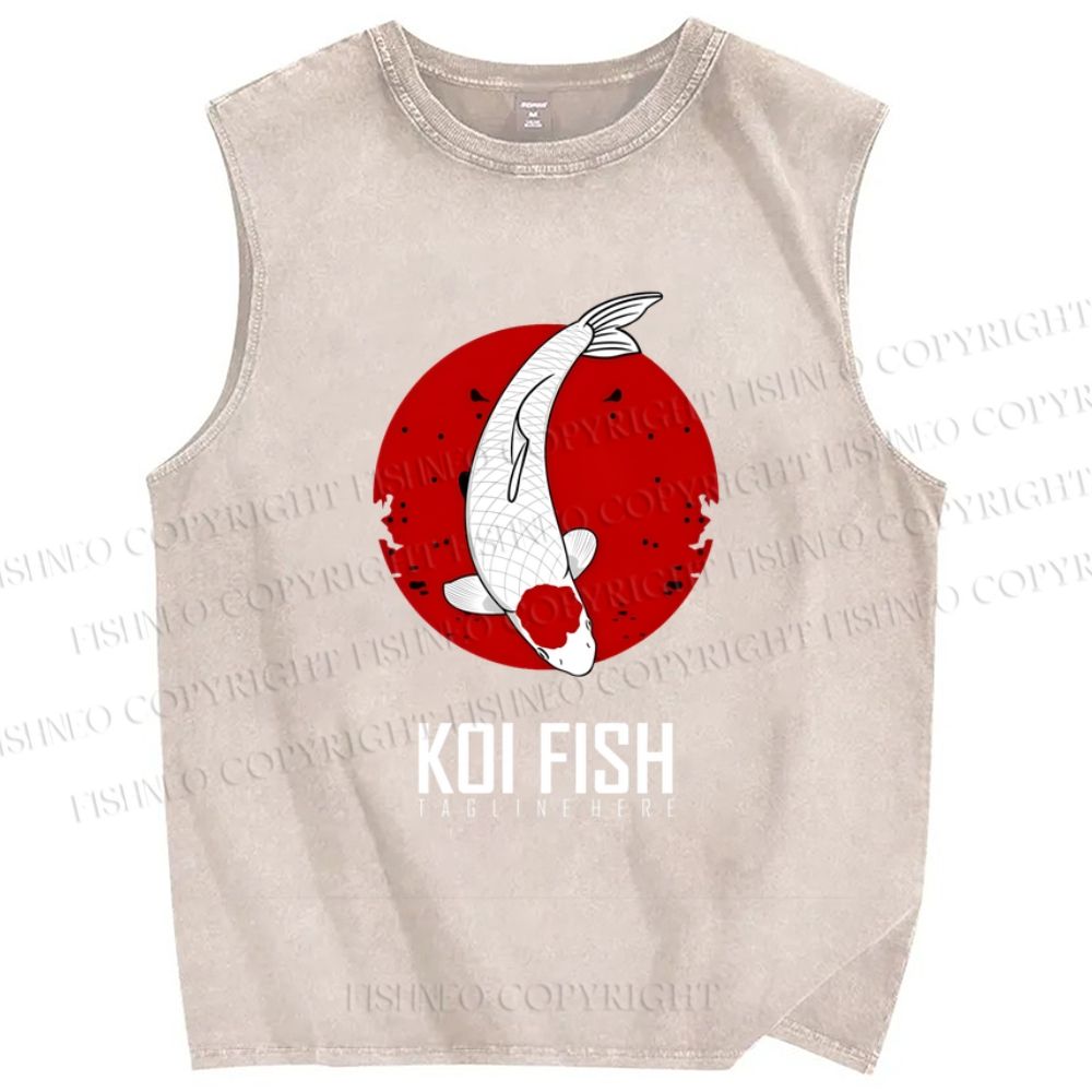 Unisex Koi Fish Printed Washed Tank Top