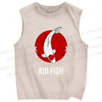 Unisex Koi Fish Printed Washed Tank Top