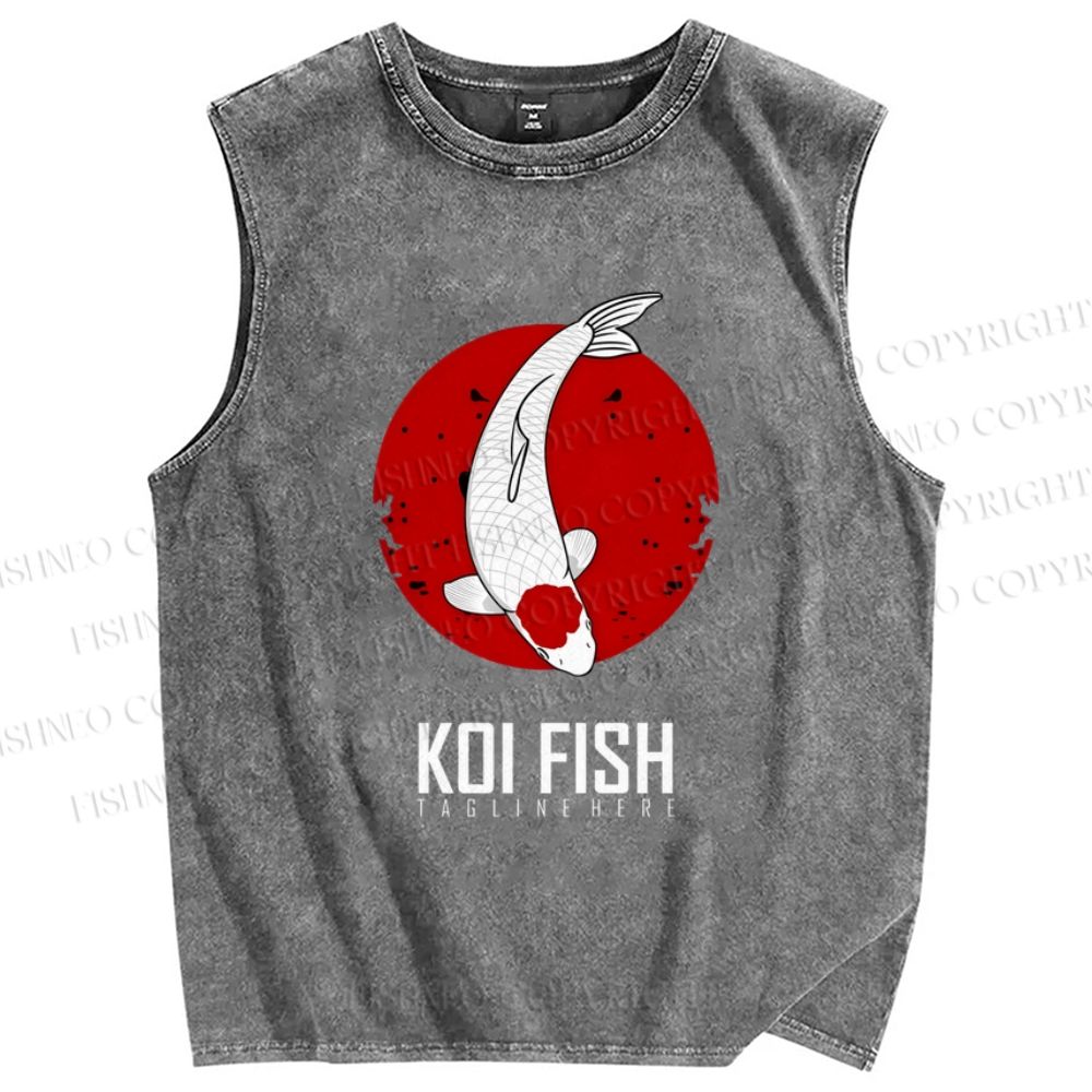 Unisex Koi Fish Printed Washed Tank Top