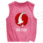 Unisex Koi Fish Printed Washed Tank Top