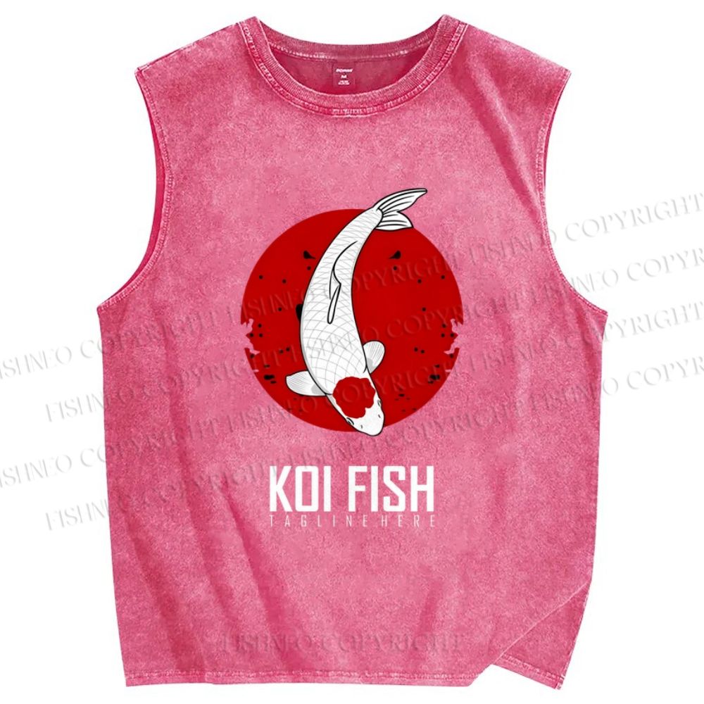 Unisex Koi Fish Printed Washed Tank Top