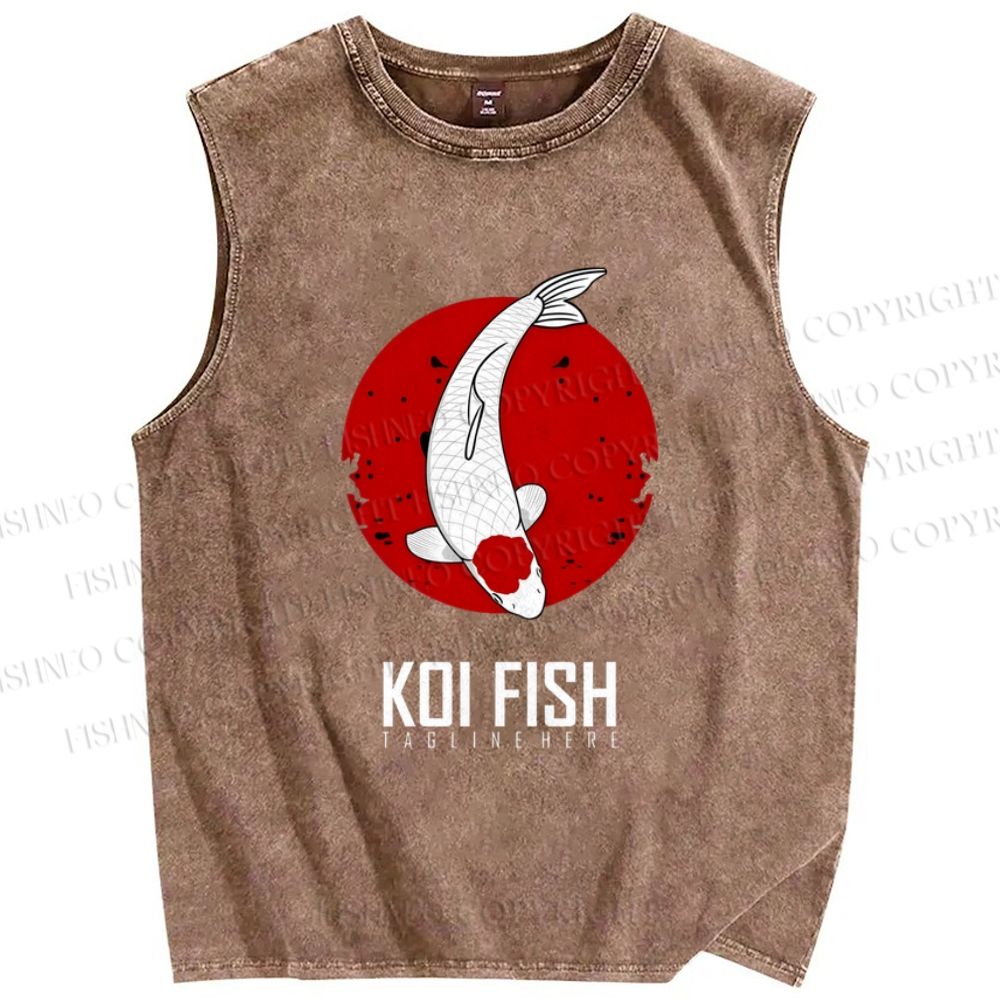 Unisex Koi Fish Printed Washed Tank Top
