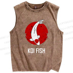 Unisex Koi Fish Printed Washed Tank Top