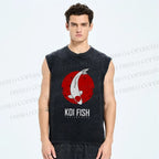 Unisex Koi Fish Printed Washed Tank Top