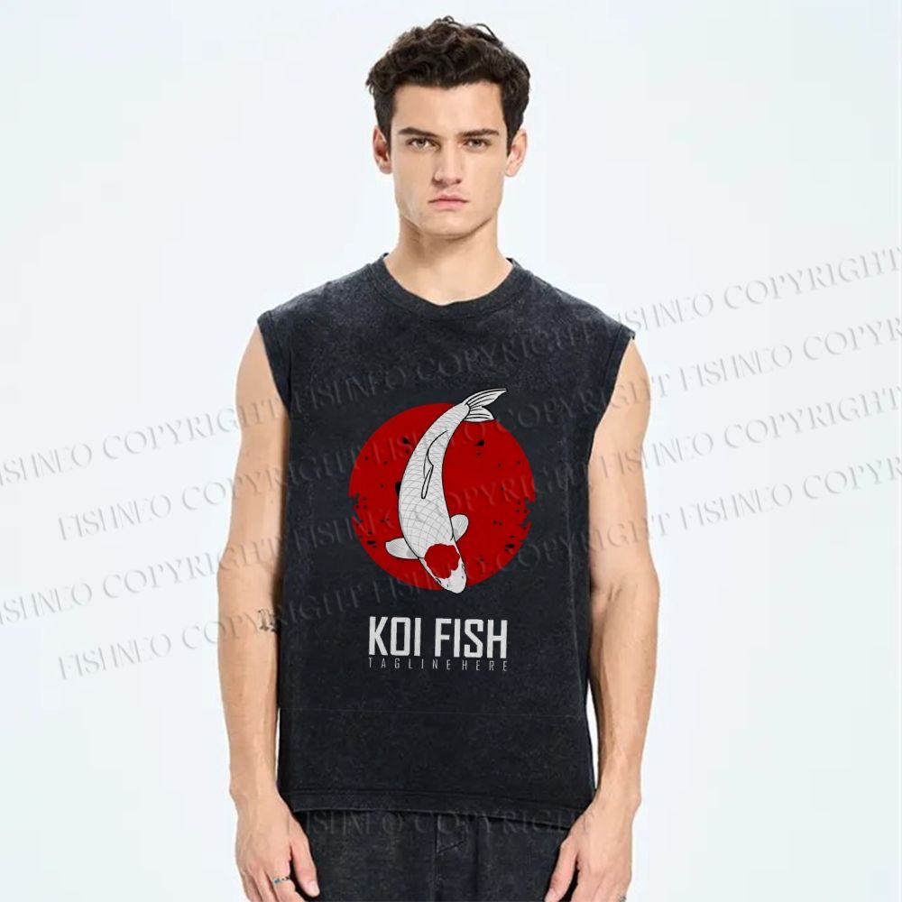Unisex Koi Fish Printed Washed Tank Top