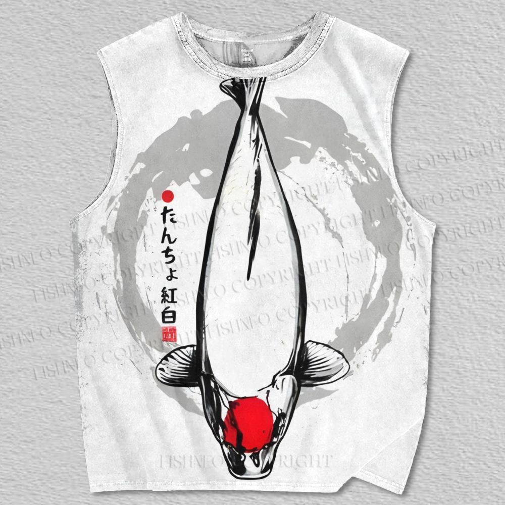 Unisex Japanese Koi Fish Printed Tank Top