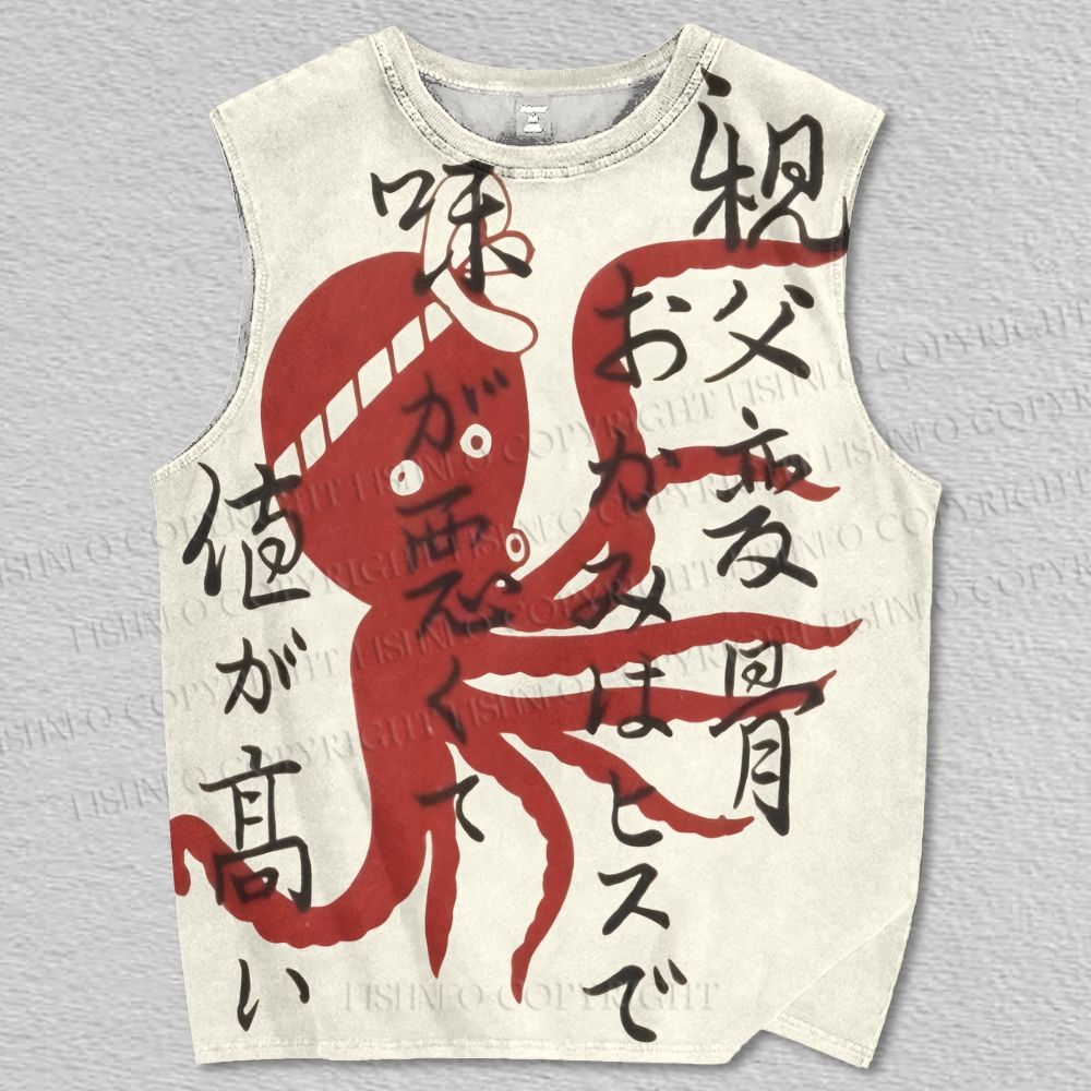 Unisex Vintage Japanese Octopus Printed Tank Top