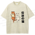 Unisex Japanese Funny Cat Printed Washed Tee