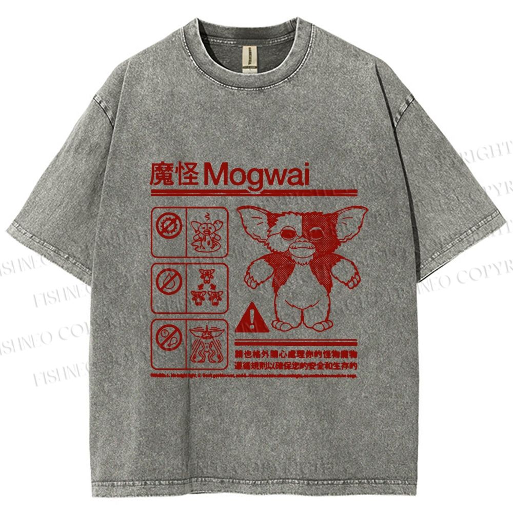 Unisex Japanese Monster Printed Washed Tee