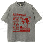 Unisex Japanese Monster Printed Washed Tee