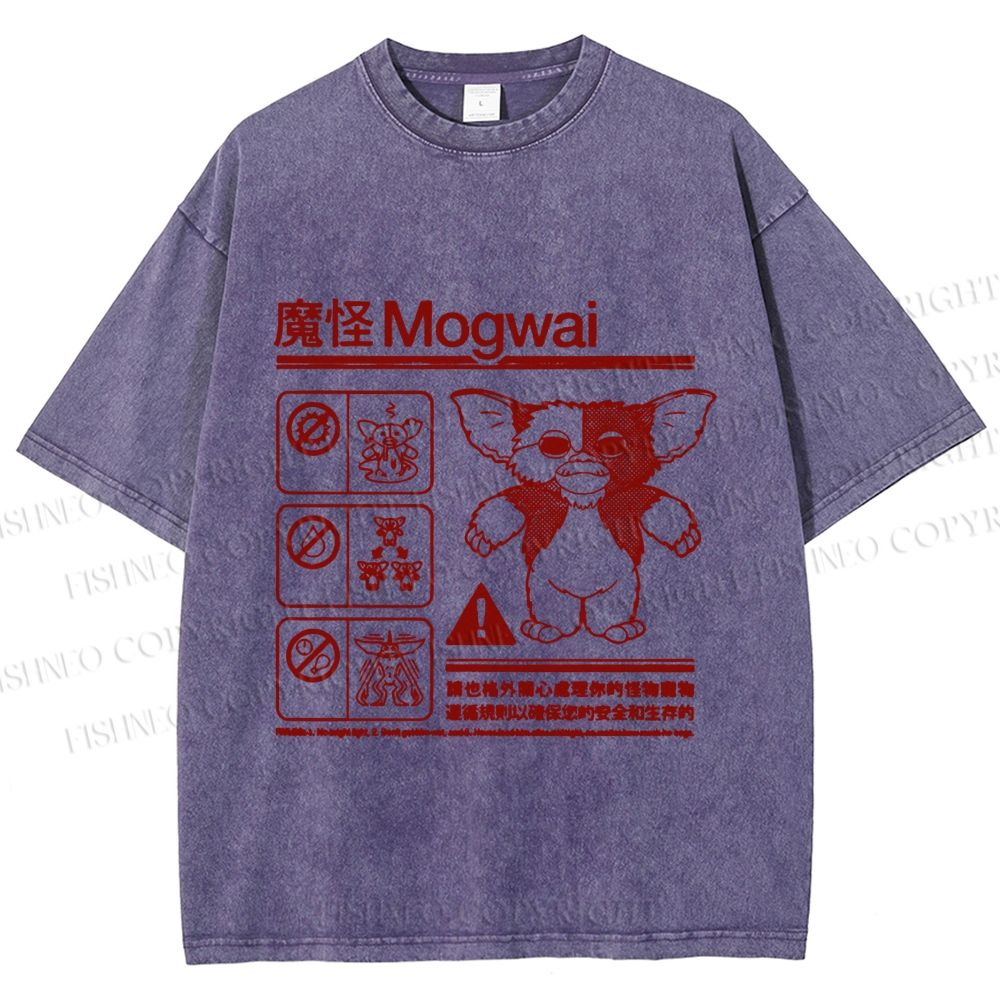 Unisex Japanese Monster Printed Washed Tee