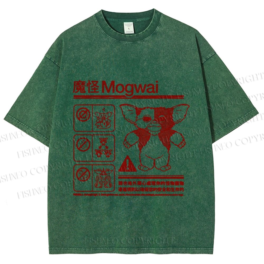 Unisex Japanese Monster Printed Washed Tee