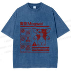 Unisex Japanese Monster Printed Washed Tee