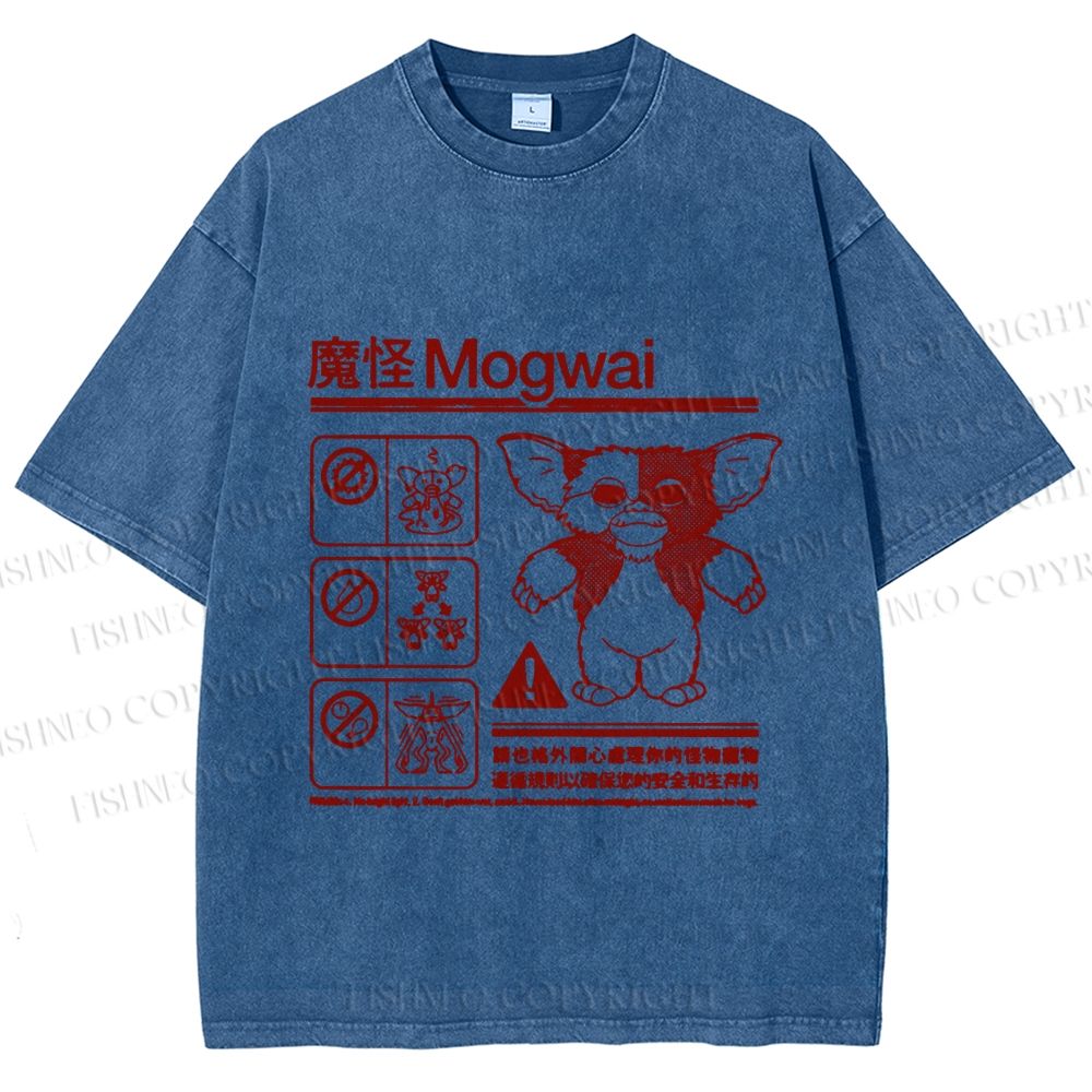 Unisex Japanese Monster Printed Washed Tee