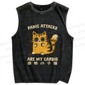 Unisex Vintage Panic Cat Printed Washed Tank Top