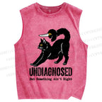 Unisex Undiagnosed Cat Printed Washed Tank Top