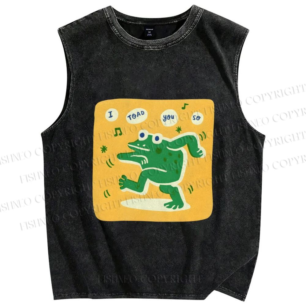 Unisex Singing Funny Frog Printed Washed Tank Top