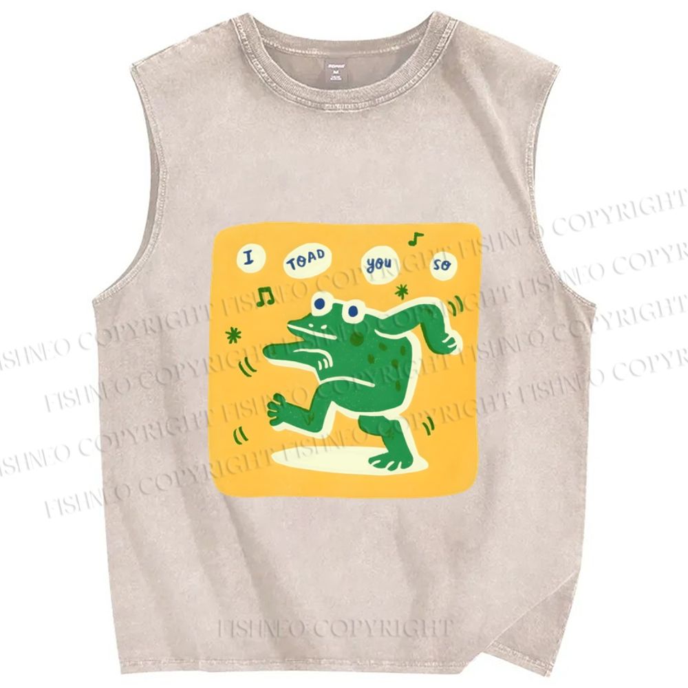 Unisex Singing Funny Frog Printed Washed Tank Top