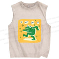 Unisex Singing Funny Frog Printed Washed Tank Top