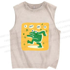 Unisex Singing Funny Frog Printed Washed Tank Top