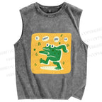 Unisex Singing Funny Frog Printed Washed Tank Top