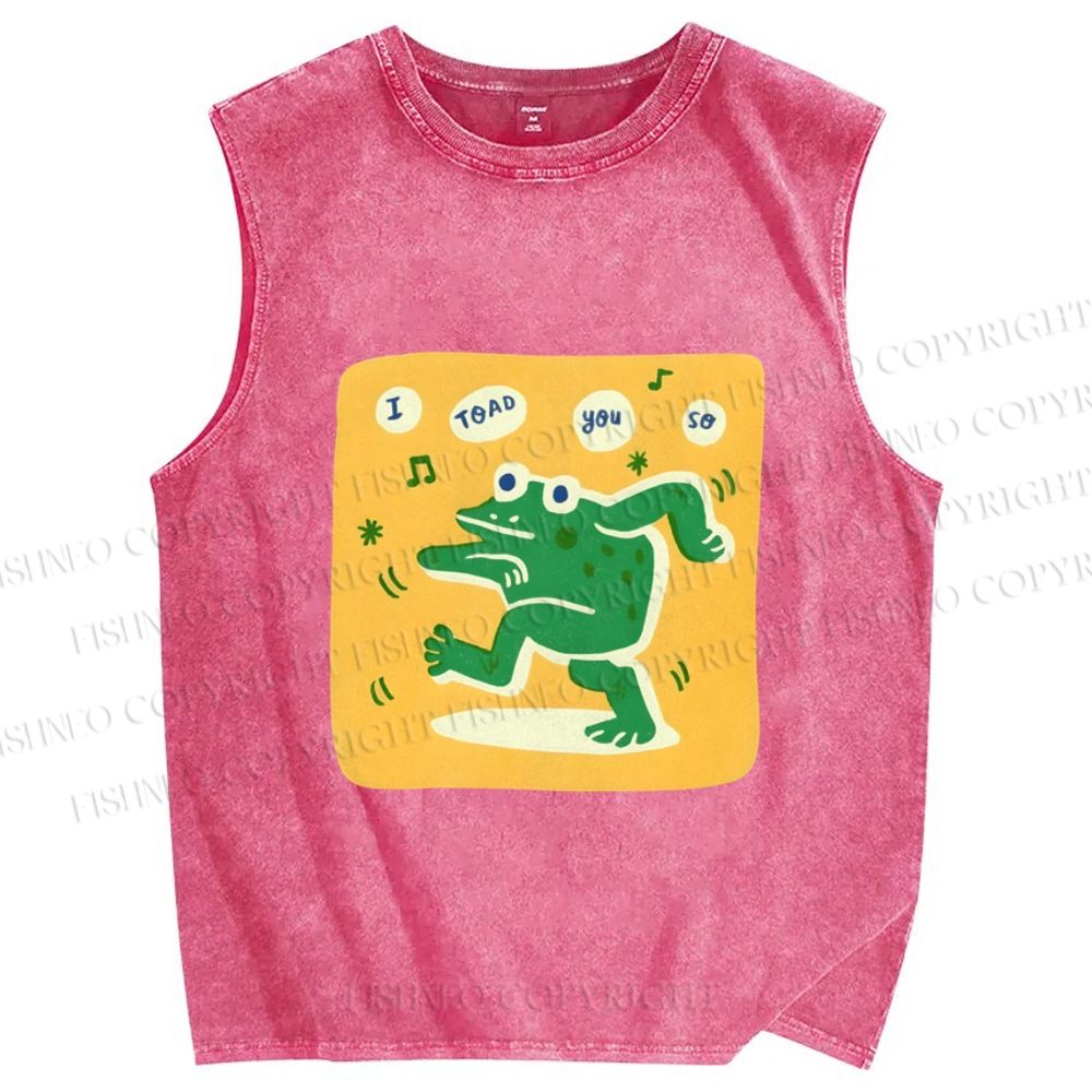 Unisex Singing Funny Frog Printed Washed Tank Top