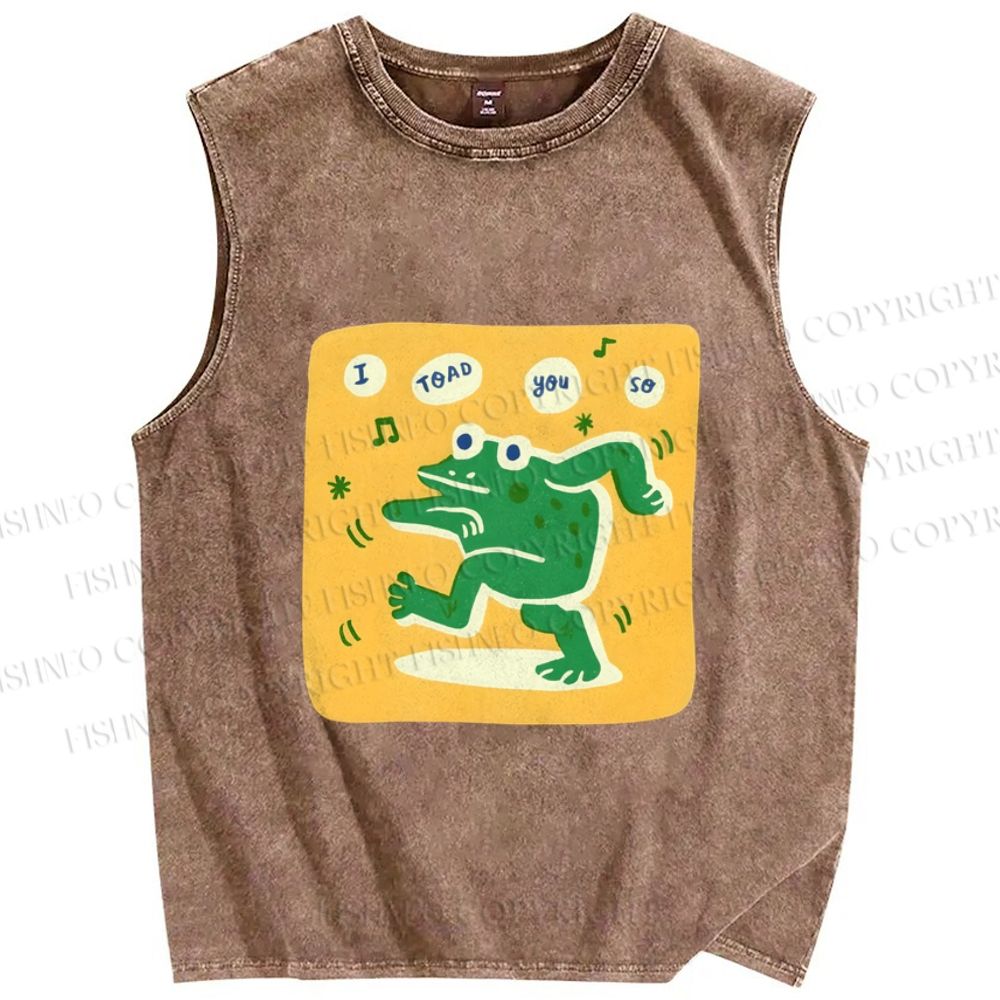 Unisex Singing Funny Frog Printed Washed Tank Top